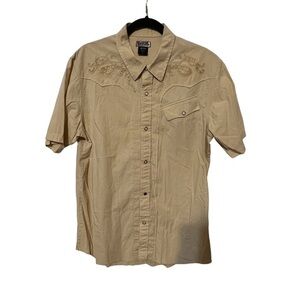 Tony Hawk Tan Western Pearl Snap Button Down Short Sleeve Top Size Large
